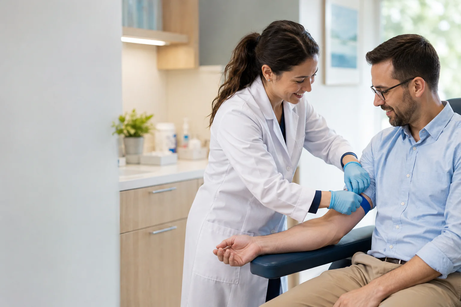 Medicinski tehničar priprema pacijentkinju za rutinsko vađenje krvi